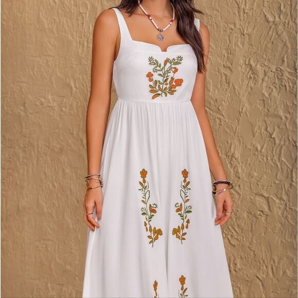 Six Eight Ten White Maxi Dress with Floral Embroidery - Picture 2 of 7